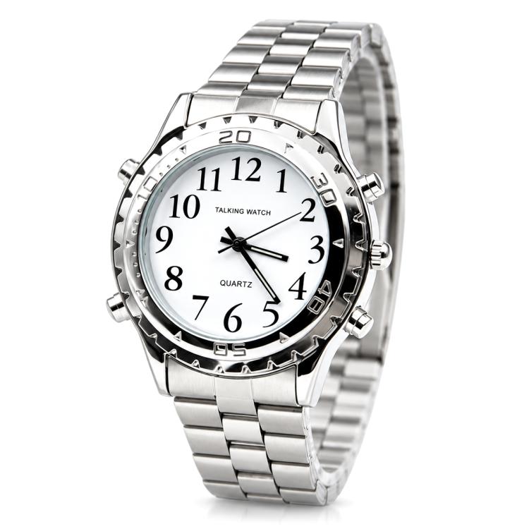 Talking Watch Stainless Steel Quartz Watch for The Blind, Stainless Steel, Vegan Leather