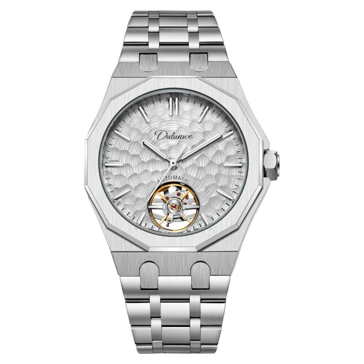 Dulunwe 6085 Skeleton Tourbillon Men Automatic Mechanical Steel Bracelet Watch