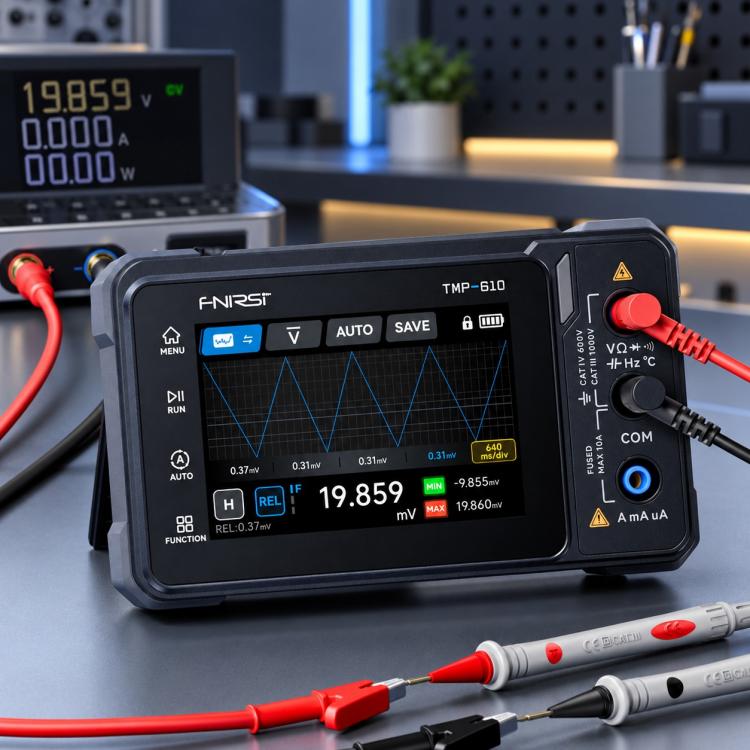FNIRSI 3.5 inch Touchscreen 60,000-count Handheld Digital Multimeter, TMP-600, TMP-610S with Oscilloscope+Signal Generator