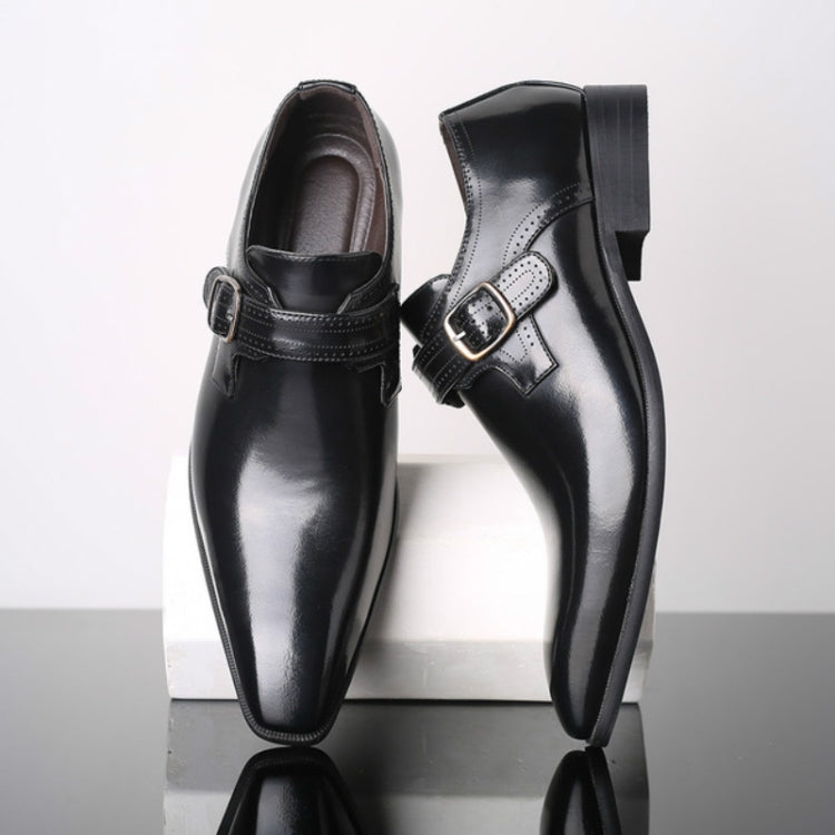 Pointed British Style Men Leather Shoes Buckle Low Heel Shoes, 38, 39, 40, 41, 42, 43, 44, 45, 46, 47, 48