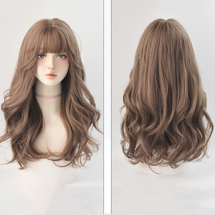 Wig Female Long Hair Big Wave Fluffy Full Headgear Long Curly Hair, Honey Tea Linen 65cm, Black Brown 65cm, Cool Brown 65cm