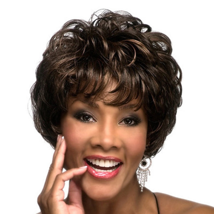 Ladies Oblique Bangs Fluffy Pick Color Wig Short Curly Hair Hood