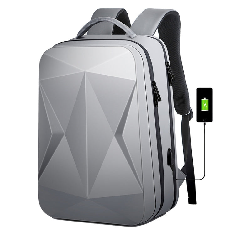 160 Large Capacity ABS Waterproof Laptop Backpack with USB Charging Port, Light Grey, Black
