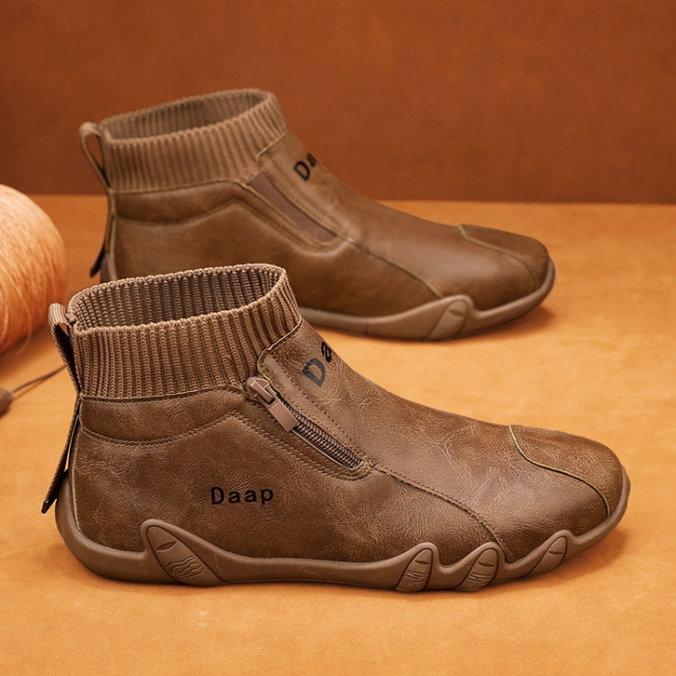 Men Trend Socks Shoes High Top Outdoor Anti-slip Casual Sneakers Leather Work Shoes, 39, 40, 41, 42, 43, 44