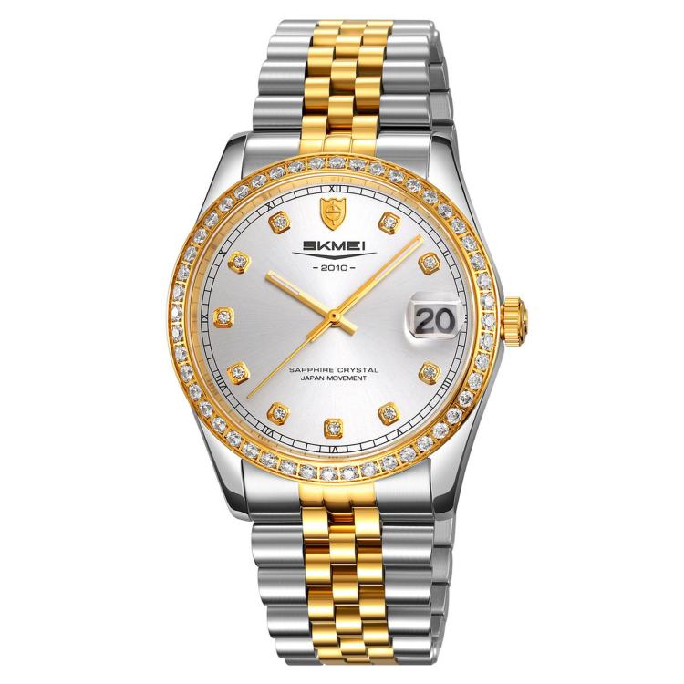 SKMEI Quartz Watch Diamond Stainless Steel Calendar Waterproof Business Couple Wristwatch, Q2538 Men Style Gold, Q2538 Men Style Silver, Q2539 Women Style Silver