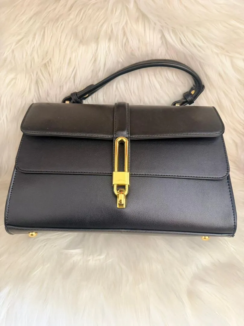 Black Structured Top Handle Satchel