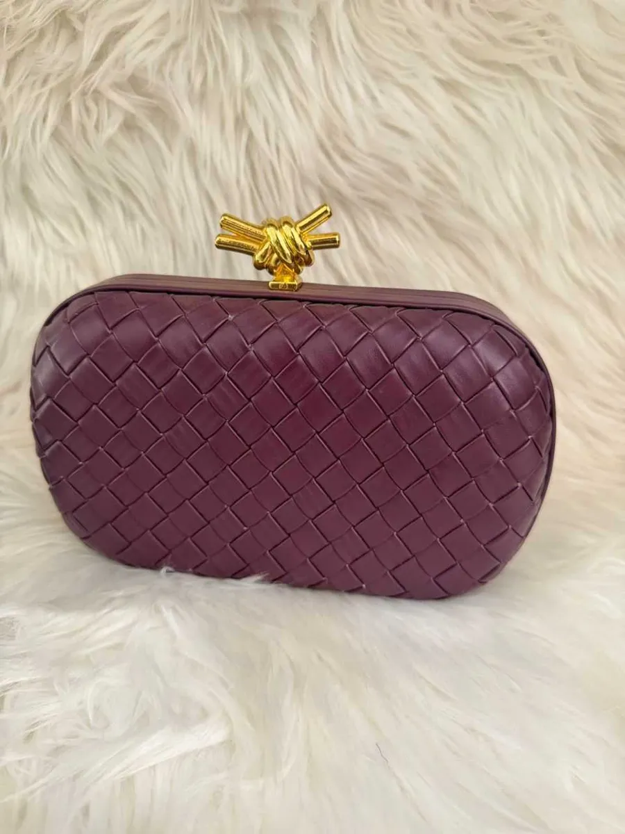 Burgundy Woven Clutch Handbag