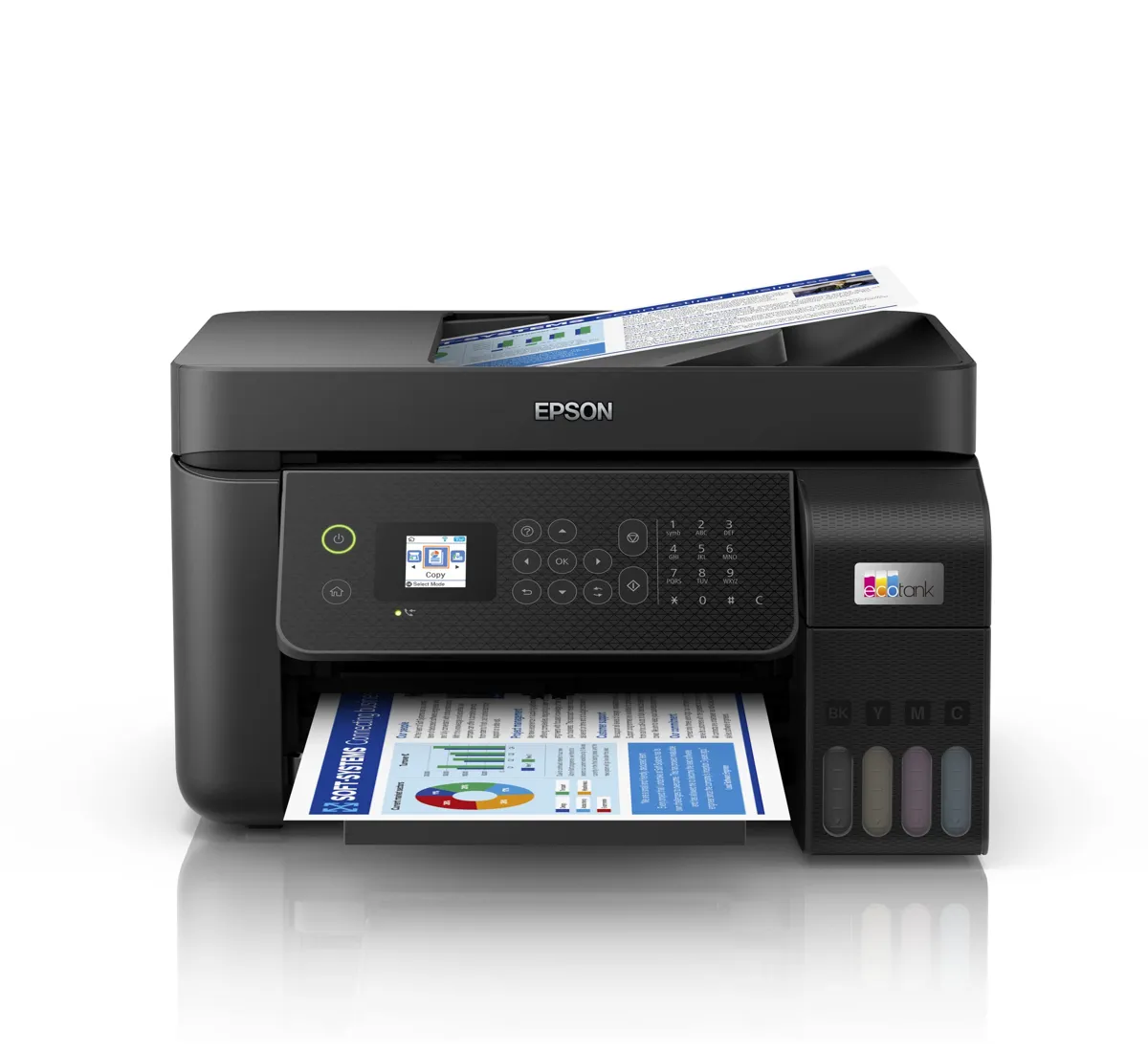Epson EcoTank L5290 Office ink tank printer A4 colour 4 in 1 with ADF, Wi Fi and Smart Panel Connectivity LCD screen, Black, Compact