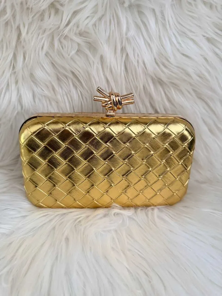 Gold Quilted Clutch Handbag