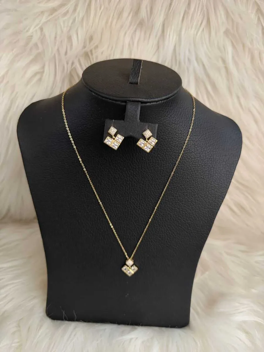 Gold Square Crystal Jewelry Set