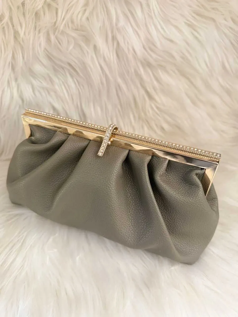Grey Pleated Clutch Handbag