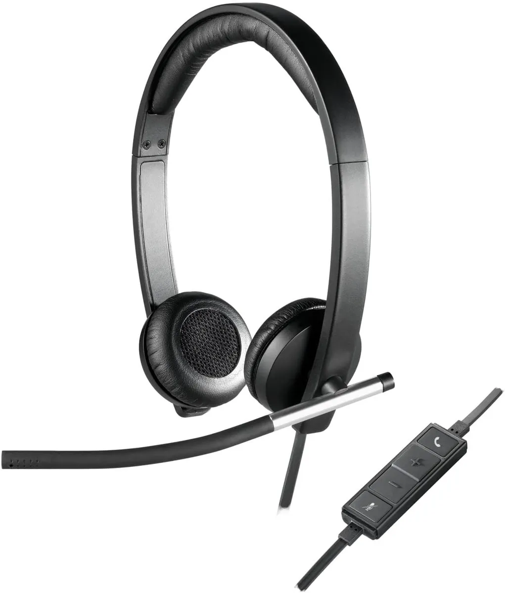 Logitech H650e Wired Headset, Stereo Headphones with Noise-Cancelling Microphone, USB, In-Line Controls, Indicator LED, PC/Mac/Laptop - Black