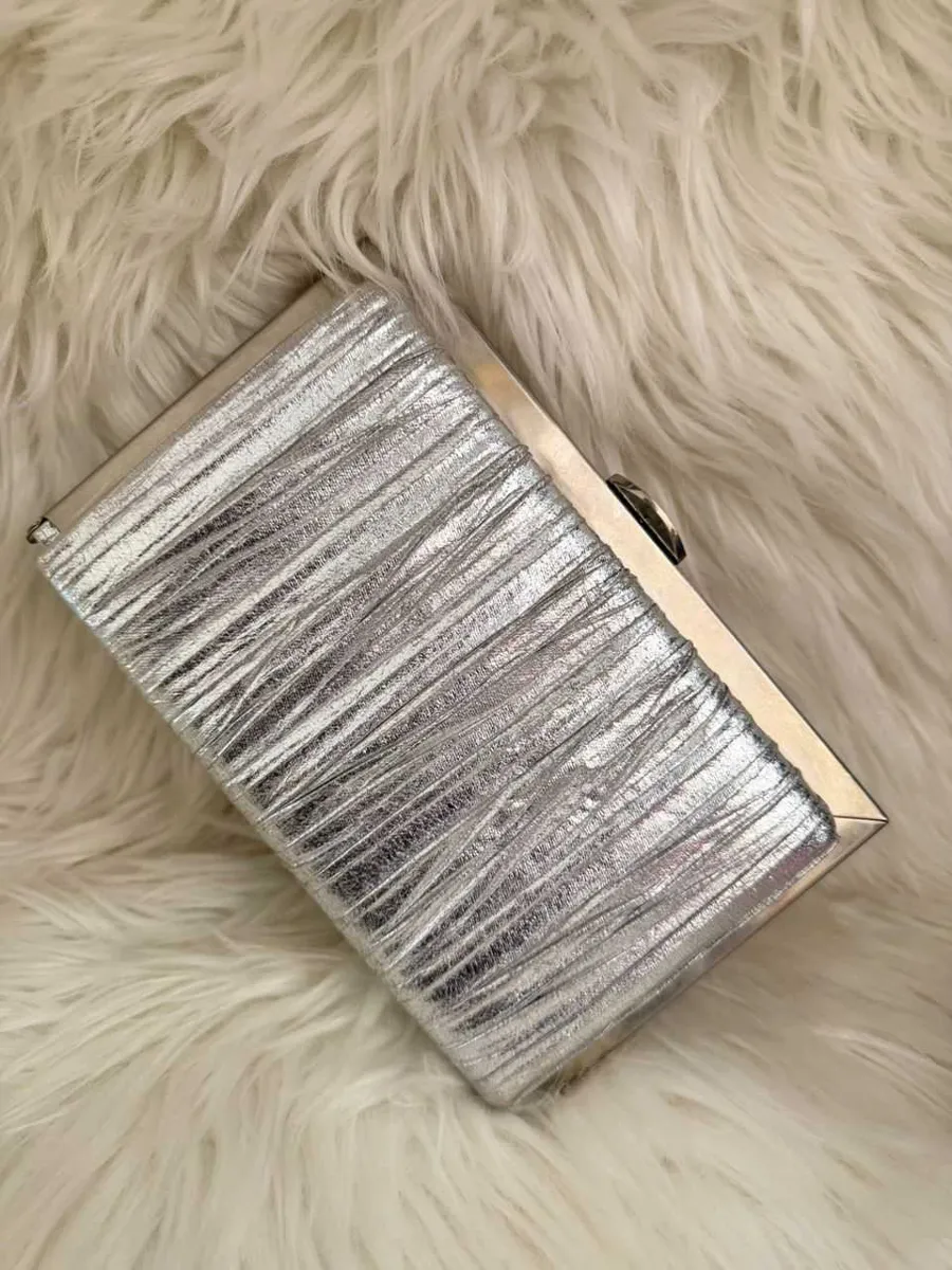 Silver Textured Clutch Handbag